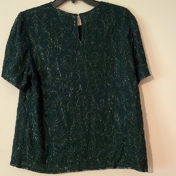 Vintage women’s Peter Nygård size small heavily beaded blouse top emerald green - Picture 3 of 9
